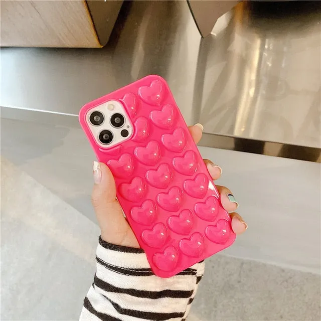 Stylish Texture Futuristic style 3D Love Heart Phone Case for iPhone