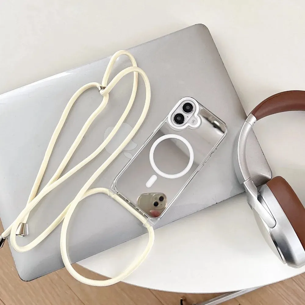 Glossy Finish Look MagSafe Mirror Crossbody Strap Case for iPhone 16, 15, 14 & 13 Pro Max/Pro