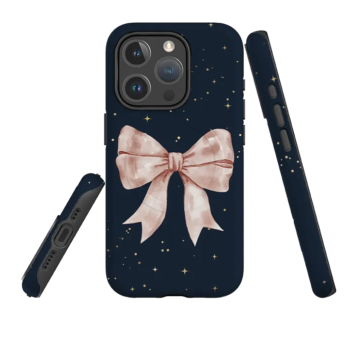 iPhone MagSafe Tough Case -  Big Bow Blue Stars Flexible Texture Flexible Edge