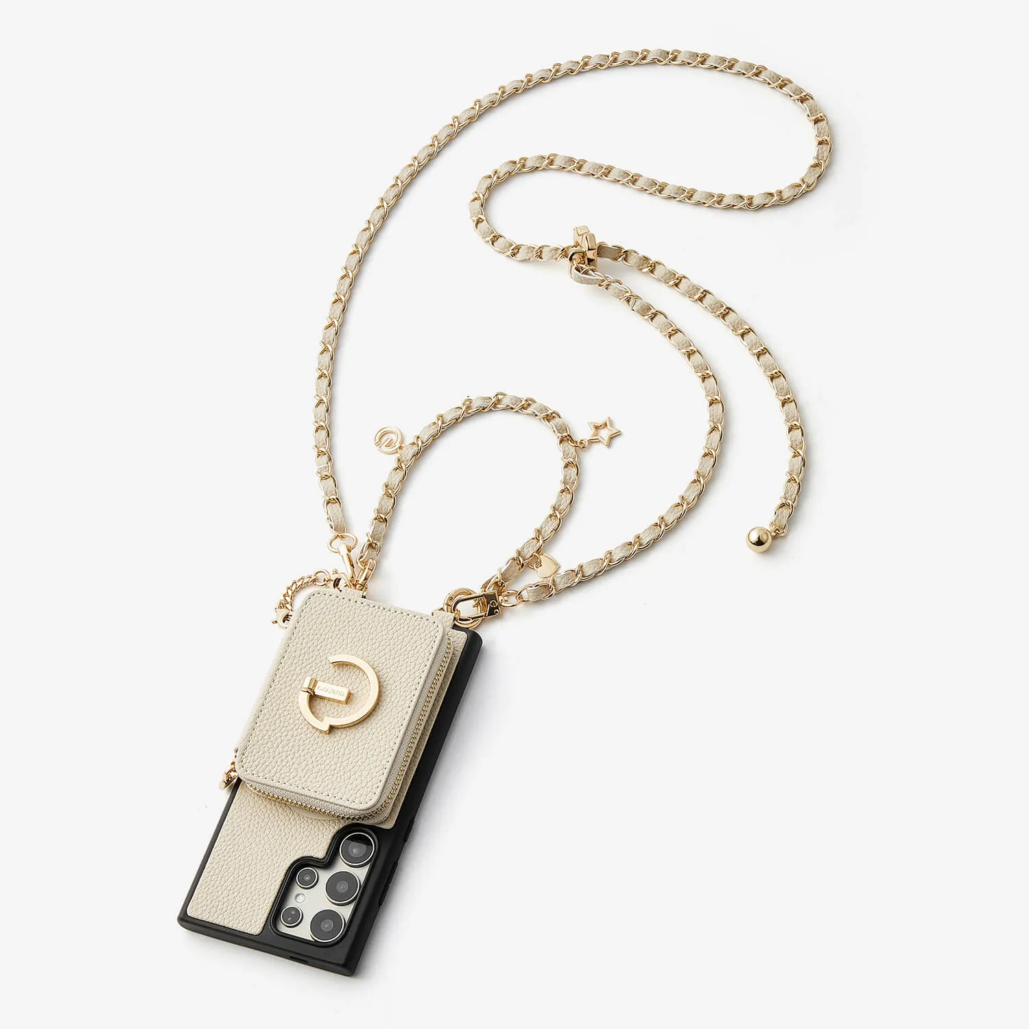 Allure Chain Series- Samsung Strap Wireless Charging Phone Case with Detachable Purse & Grip Matte Texture Design Luxury Finish Texture