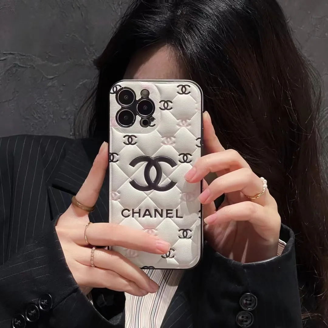 Durable Texture Finish Modern Texture Build Embossed Chanel iPhone Case: Classic Luxury Design
