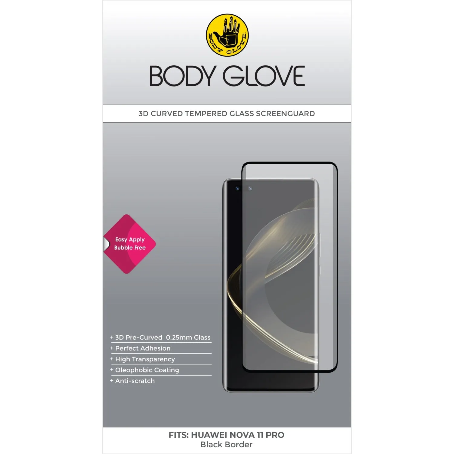Body Glove Tempered Glass Screen Protector - Huawei Nova 11 Pro Anti Smudge Protector