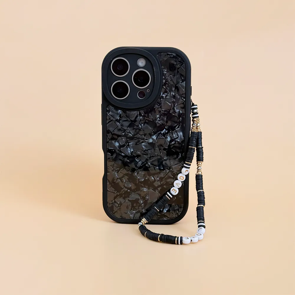 Hiking Band Classic Design Beaded Phone Strap - Black & Gold Love