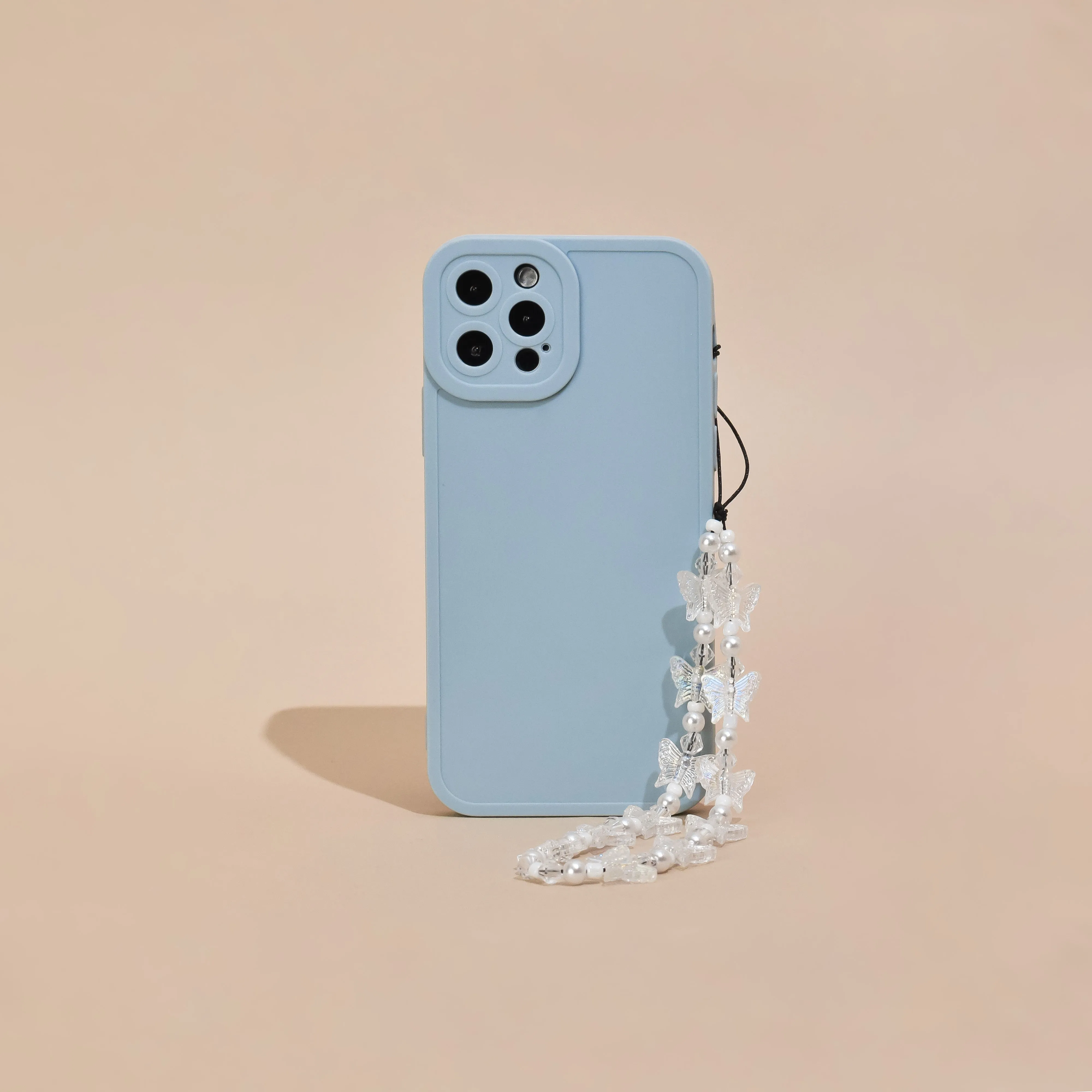 Office Accessory Beaded Phone Strap - Clear & Pearl Butterfly