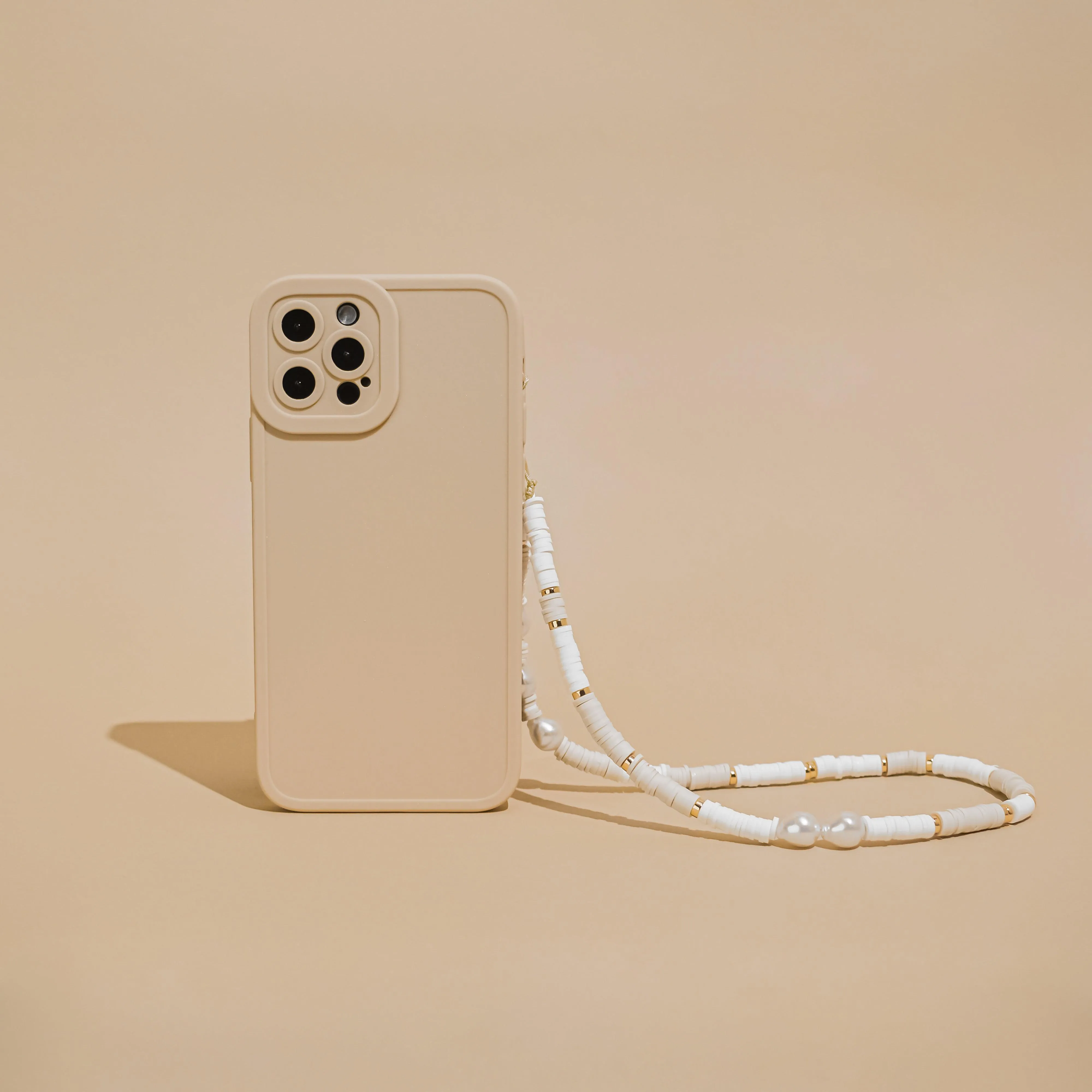 Secure fit Beaded Phone Strap - Nude & Pearl