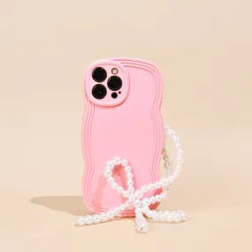 Beaded Phone Strap - Pearl Bow Crafted Tech Essentials