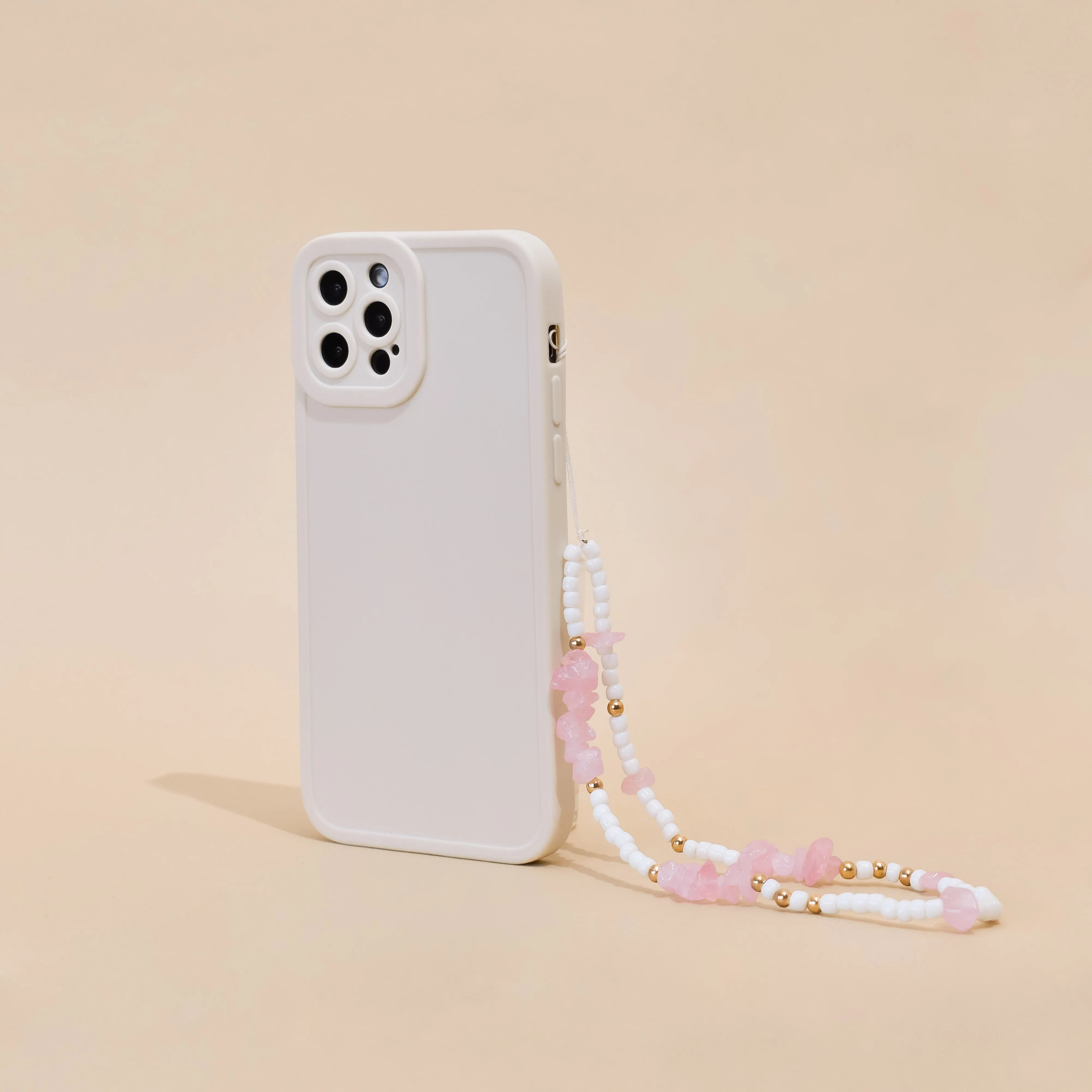 Phone Lanyard Beaded Phone Strap - Pink & White Magic