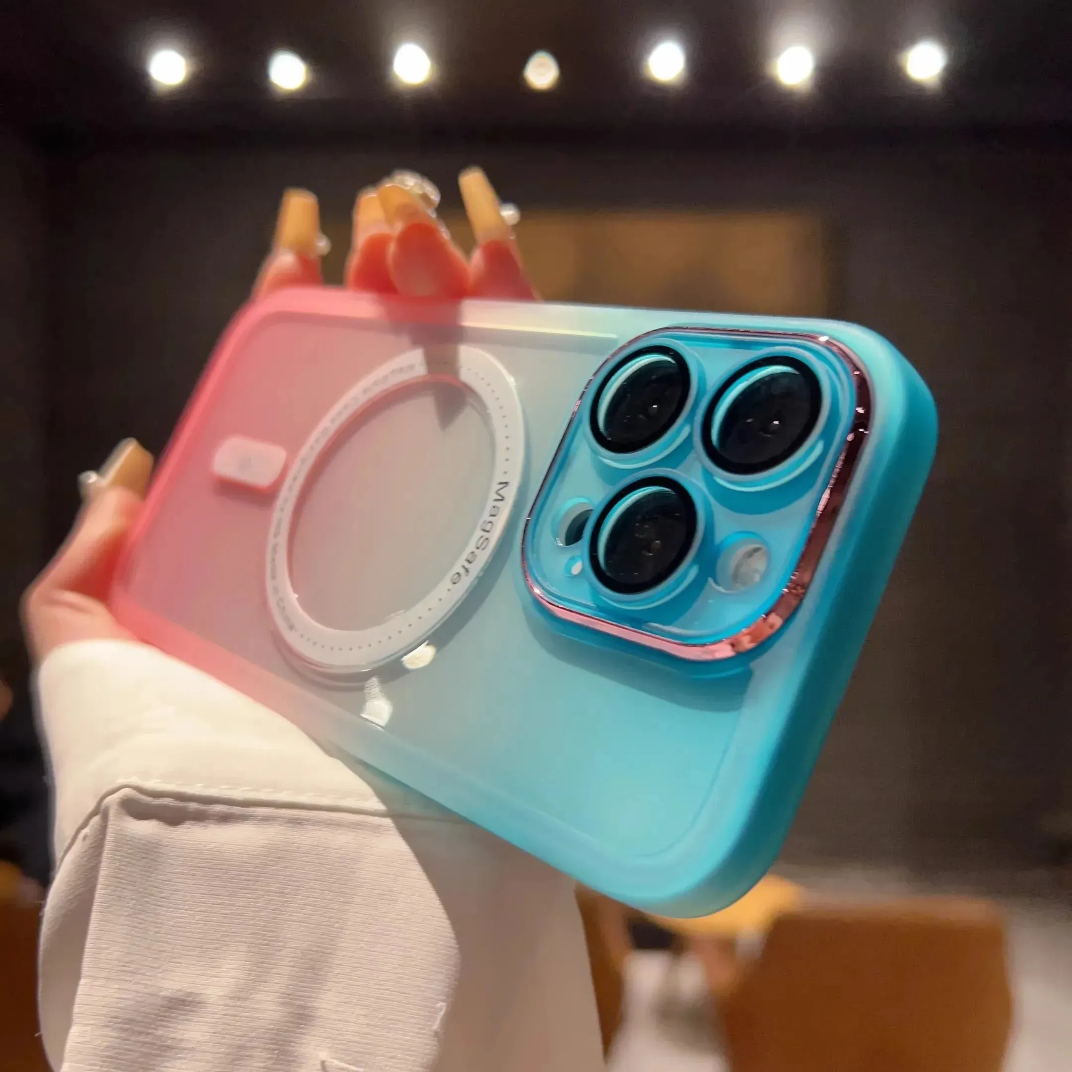 Gloss Finish Texture Bicolour silicone Magsafe phone case for iPhone