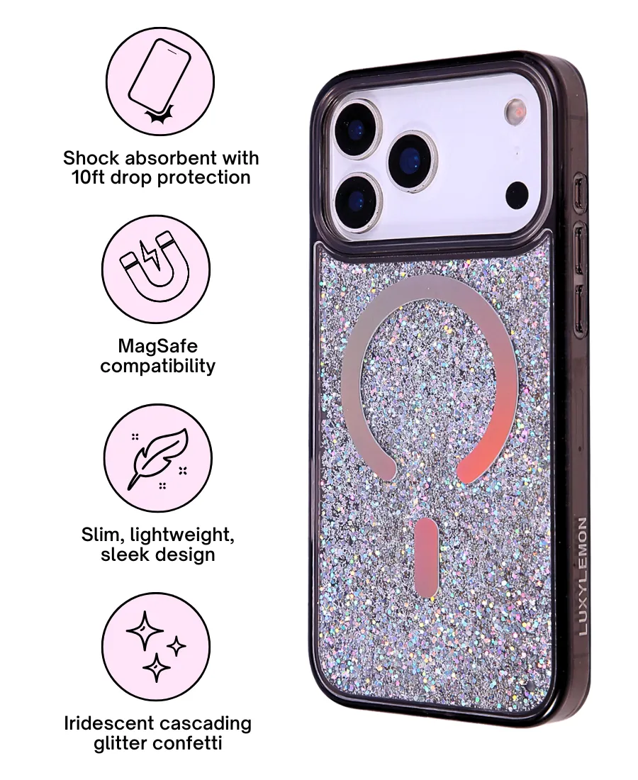 Black Holo Glitter MagSafe Phone Case Flexible Layer Design