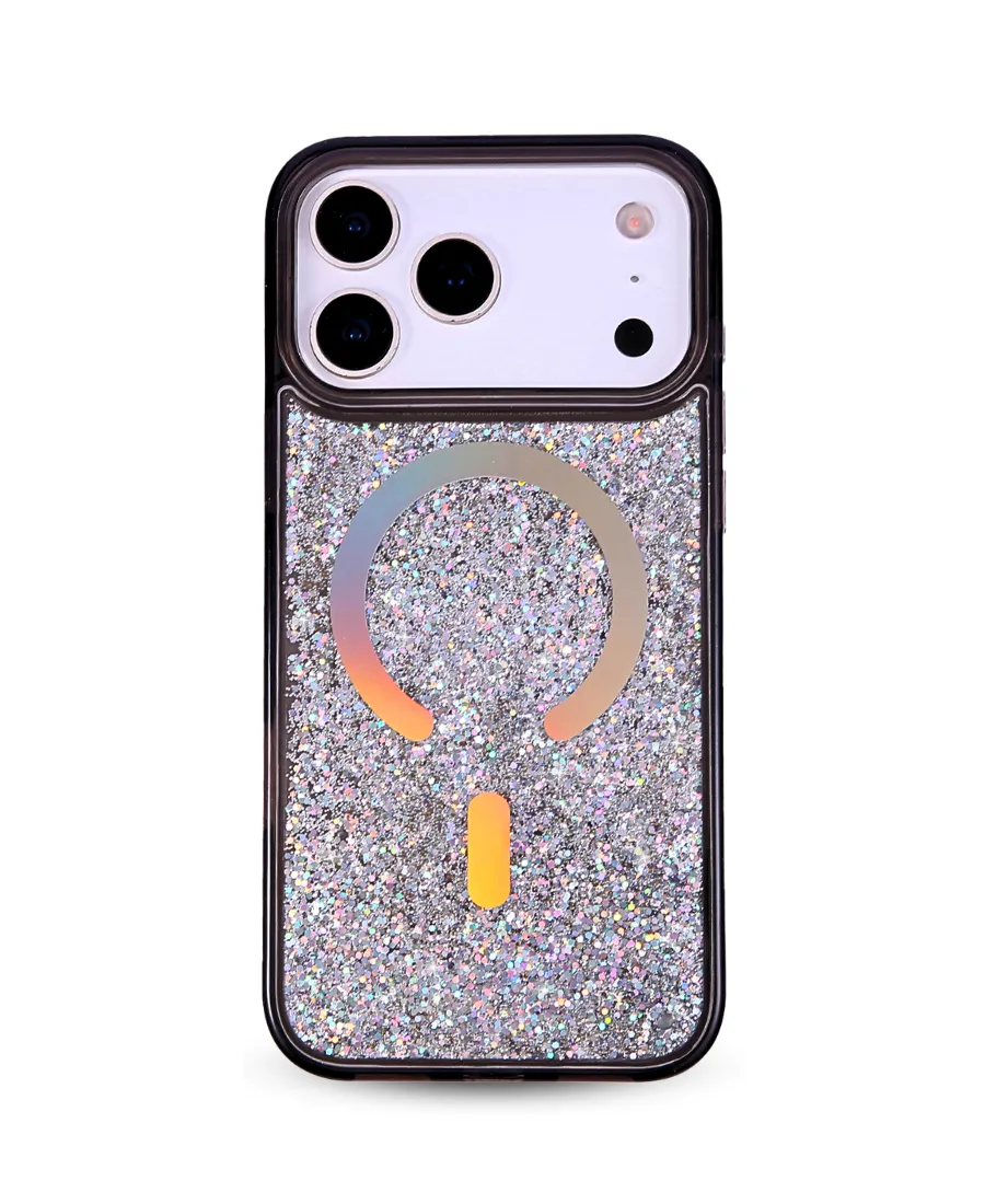 Black Holo Glitter MagSafe Phone Case Smooth Shape