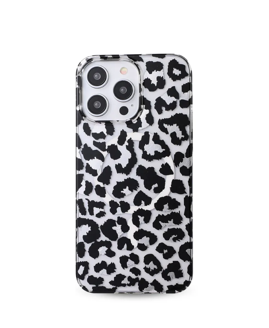 Black Leopard MagSafe Phone Case Glossy Texture Stylish Layer