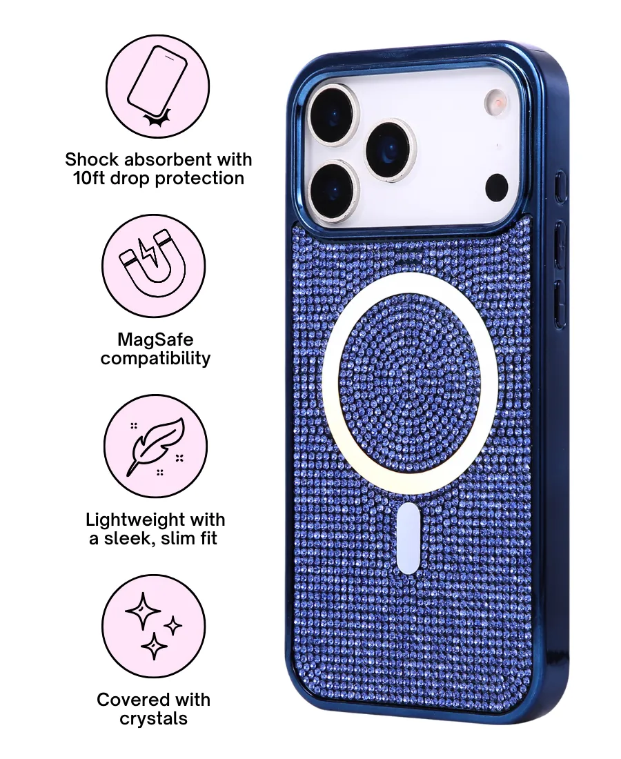 Lightweight Frame Blue Crystal Glam MagSafe Phone Case
