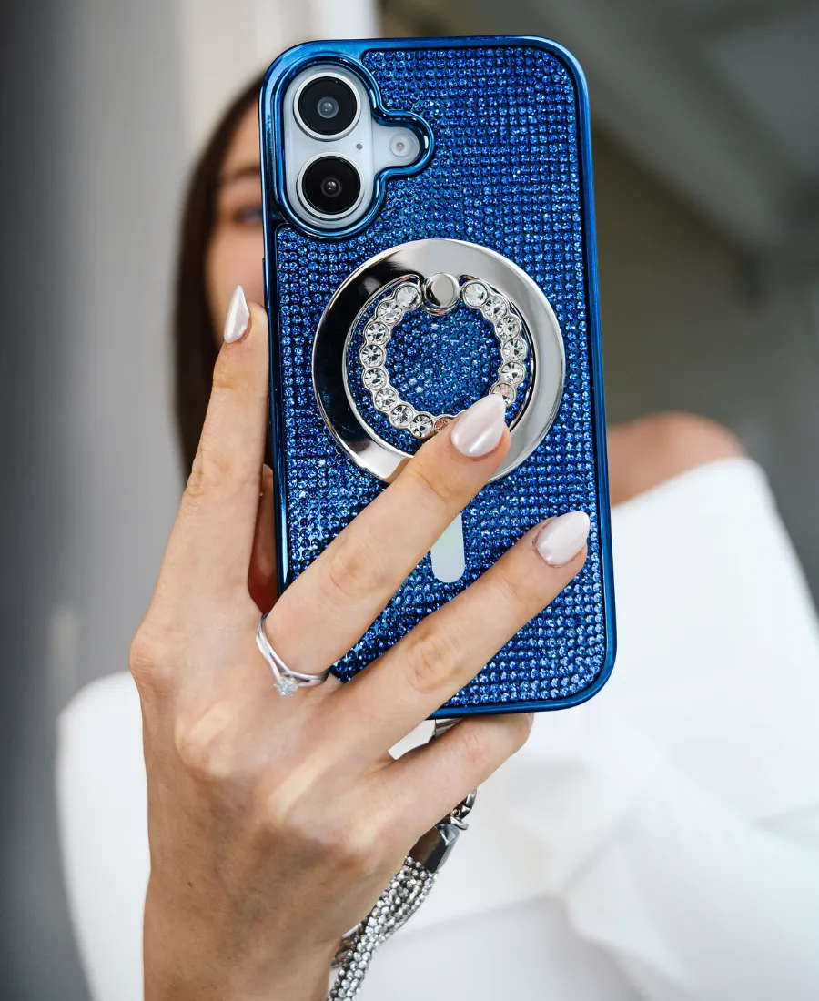 Minimal Pattern Blue Crystal Glam MagSafe Phone Case