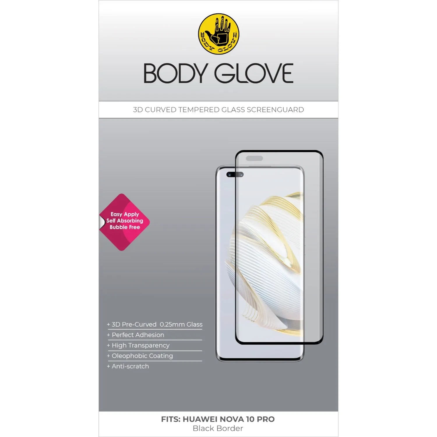 Glossy Screen Guard Body Glove 3D Tempered Glass Screen Protector - Huawei Nova 10 Pro