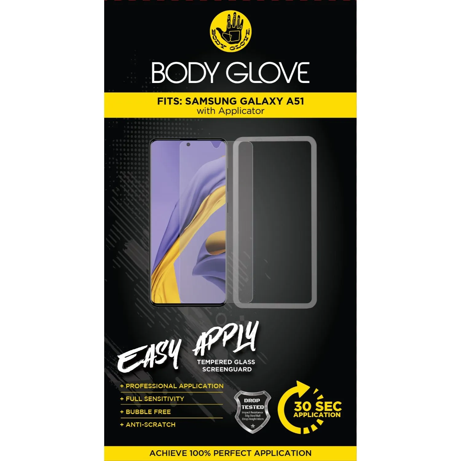Body Glove Easy Apply Tempered Glass Screen Protector - Samsung Galaxy A51 Home Screen daily use screen cover