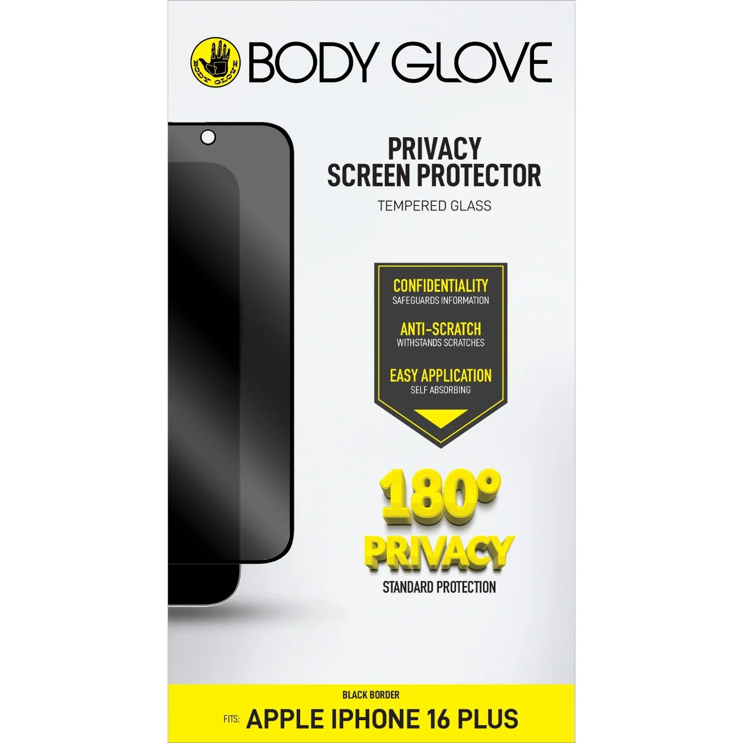 Body Glove Privacy Tempered Glass Screen Protector - Apple iPhone 16 Plus / iPhone 15 Plus - Black Border (BGSGPTG-IP16P) fitness tracker screen film