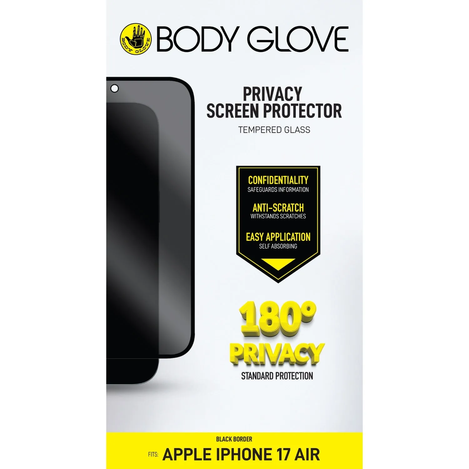 Impact shield Luxury Layer Texture Body Glove Privacy Tempered Glass Screen Protector - Apple iPhone Air - Black Border (BGSGPTG-IP17A)
