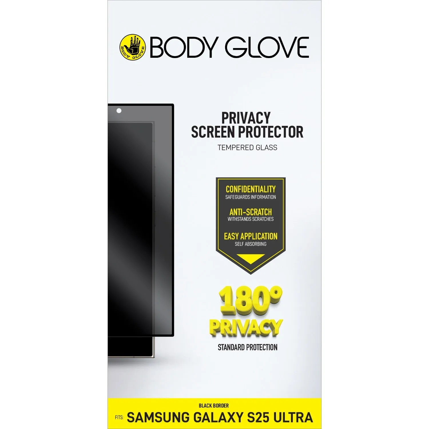 family device protection Body Glove Privacy Tempered Glass Screen Protector - Samsung Galaxy S25 Ultra - Black Border (BGSGPTG-GXS25U)