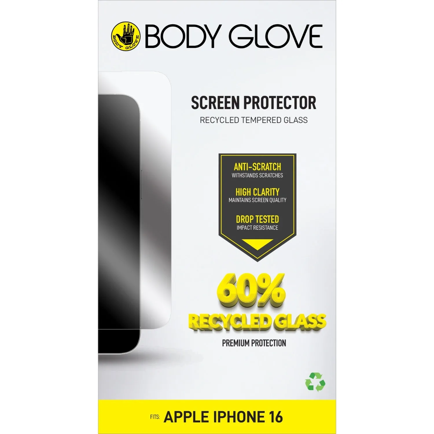 Body Glove Recycled Tempered Glass Screen Protector - Apple iPhone 16 / iPhone 15 - Clear (BGSGRTG-IP16) Screen Shield Ultra Elite Max