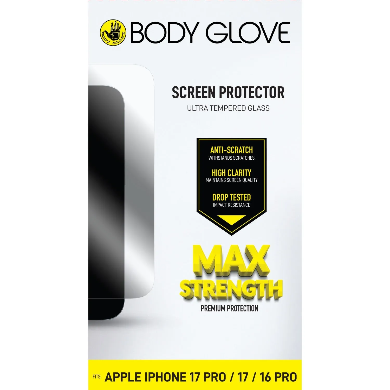 Body Glove Ultra Tempered Glass Screen Protector - Apple iPhone 17 Pro/17/16 Pro - Clear (BGSGUL-I17P) Soft Surface Design Premium Touch