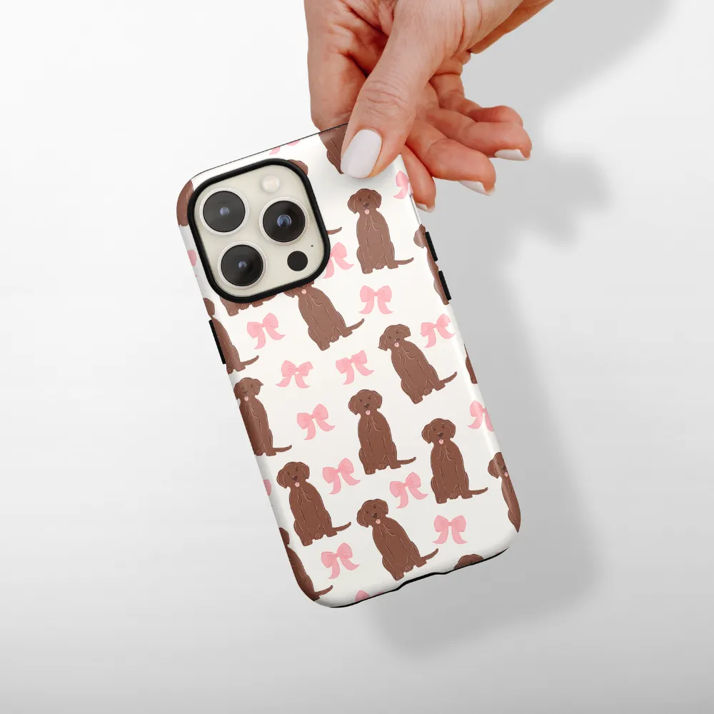 Bows & Besties Tough Phone Case - Chocolate Labrador Clear Pattern