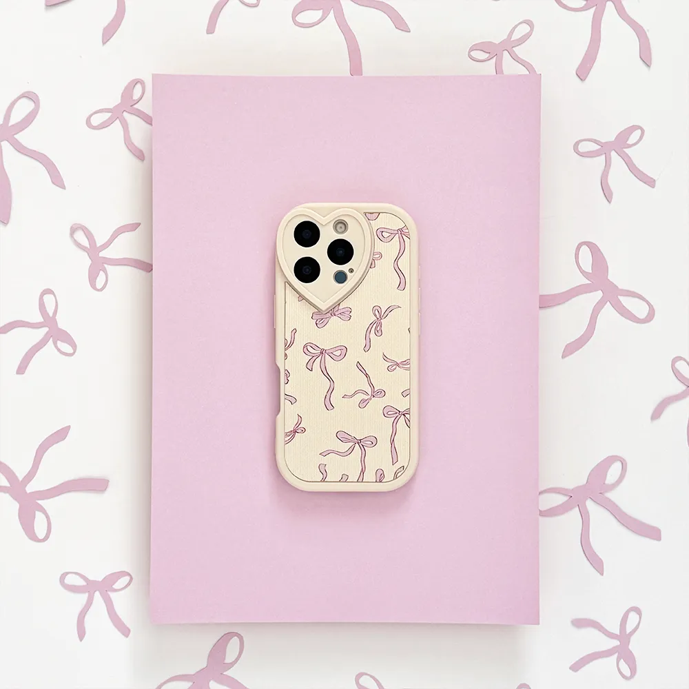 Modern Texture Light Protection Bowtifully Ribbed Heart Camera Phone Case