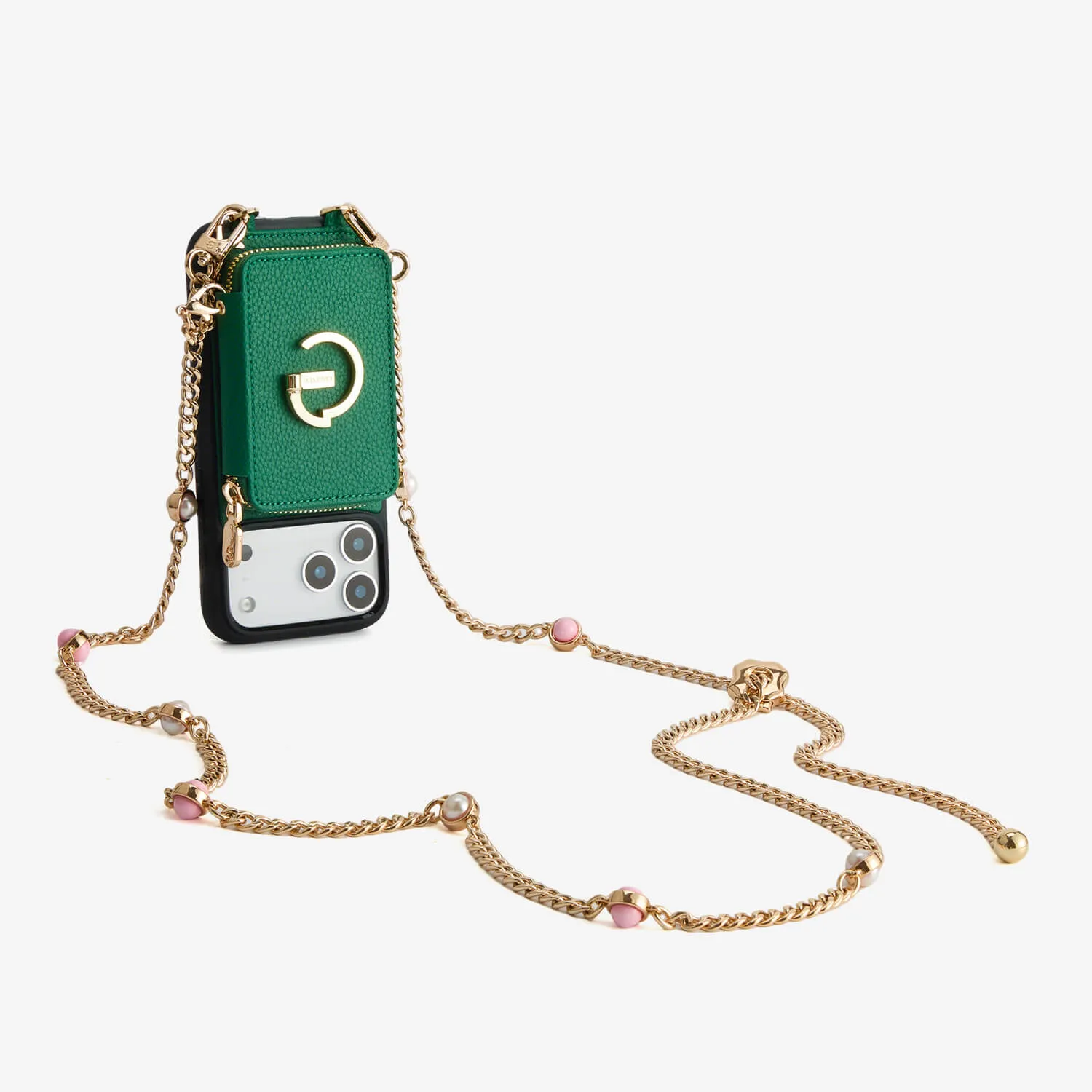 Tactile Feel Candy Chain Kit- Magnetic Separable Wallet iPhone Case with Pearl Chain & Grip