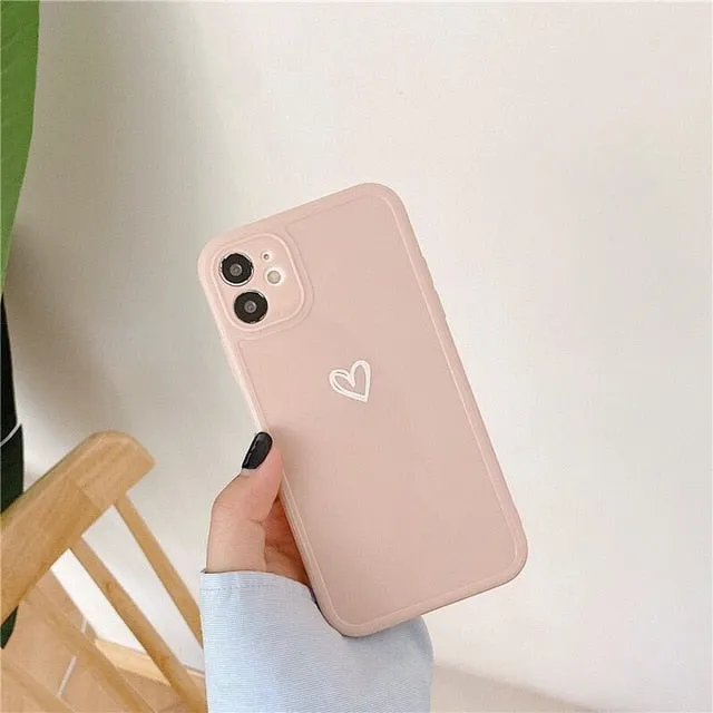 Candy Colours Love Heart Phone Case For iPhone Luxury Texture Design