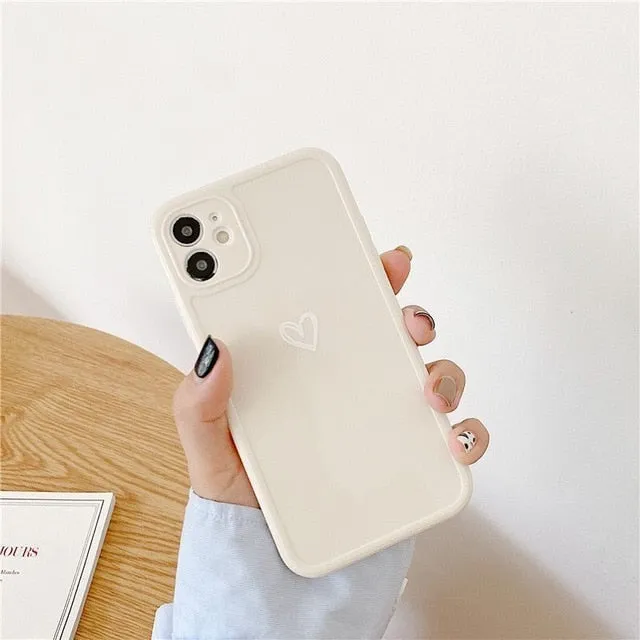 Candy Colours Love Heart Phone Case For iPhone Soft Frame Durable Pattern