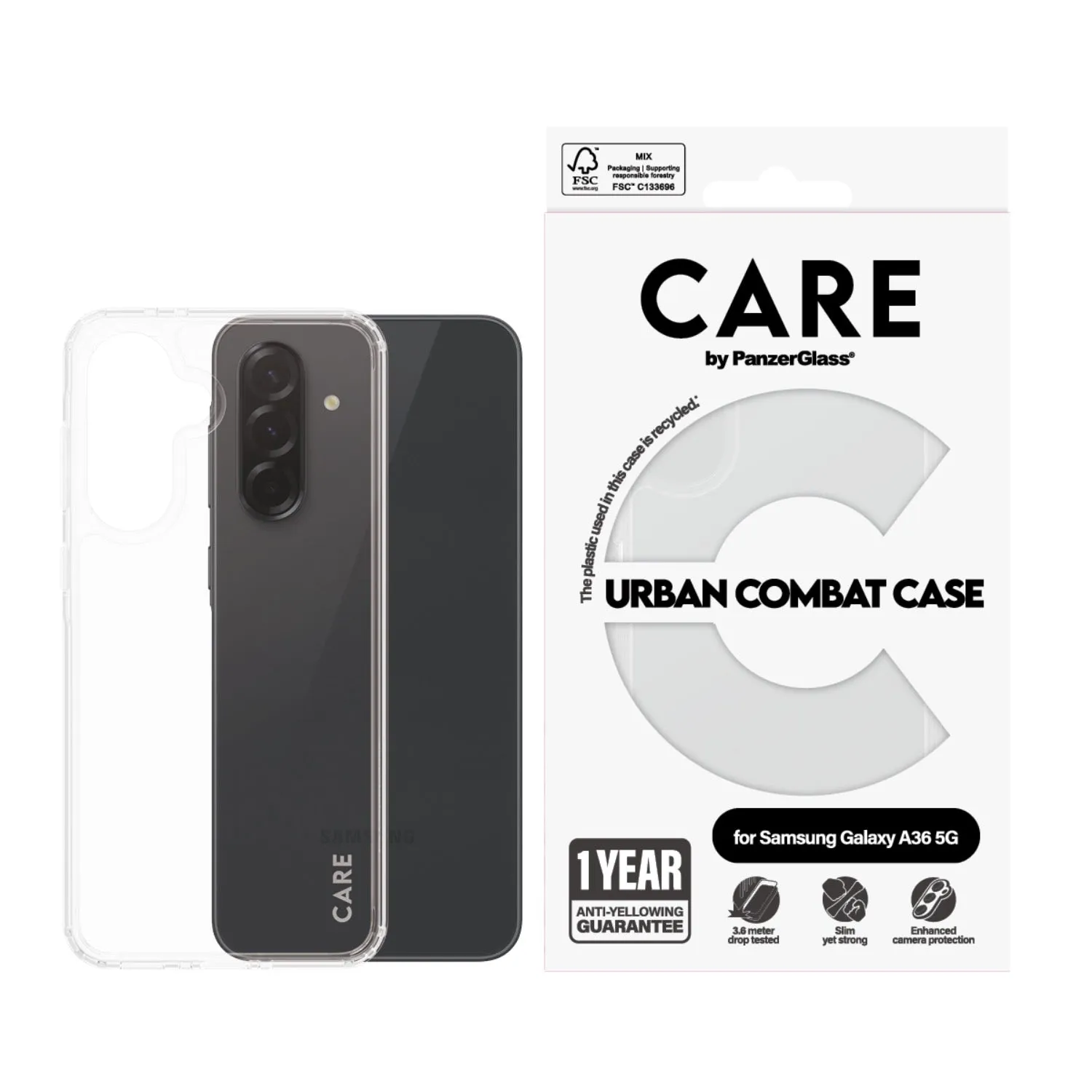 Care by PanzerGlass Urban Combat Case - Samsung Galaxy A36 ?C Clear (CRRFUBCG38083) Matte Coating Flexible Design