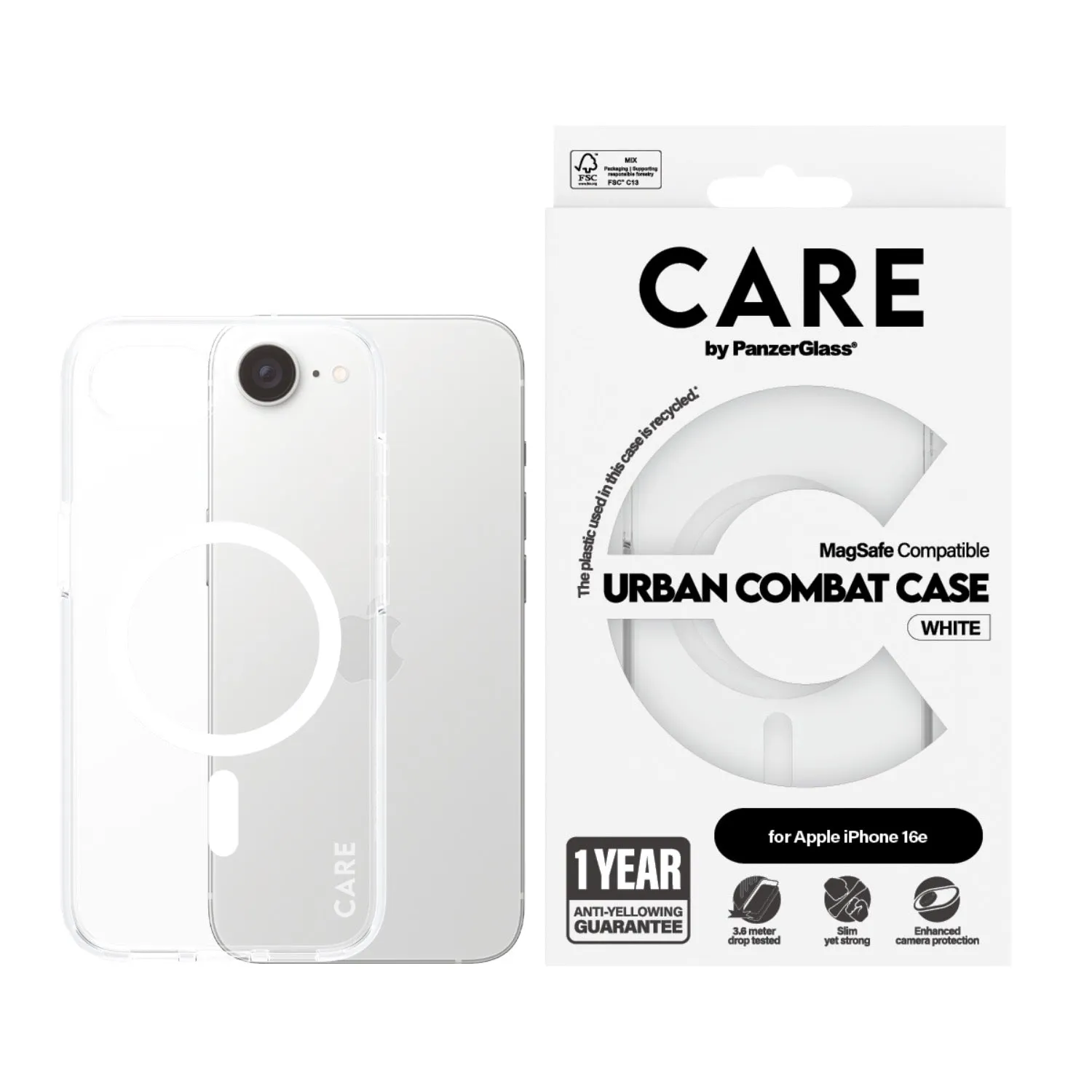 Care by PanzerGlass Urban Combat Magsafe Case - Apple iPhone 16e ?C Clear (CRRTPUCG29845) work use crystal clear film