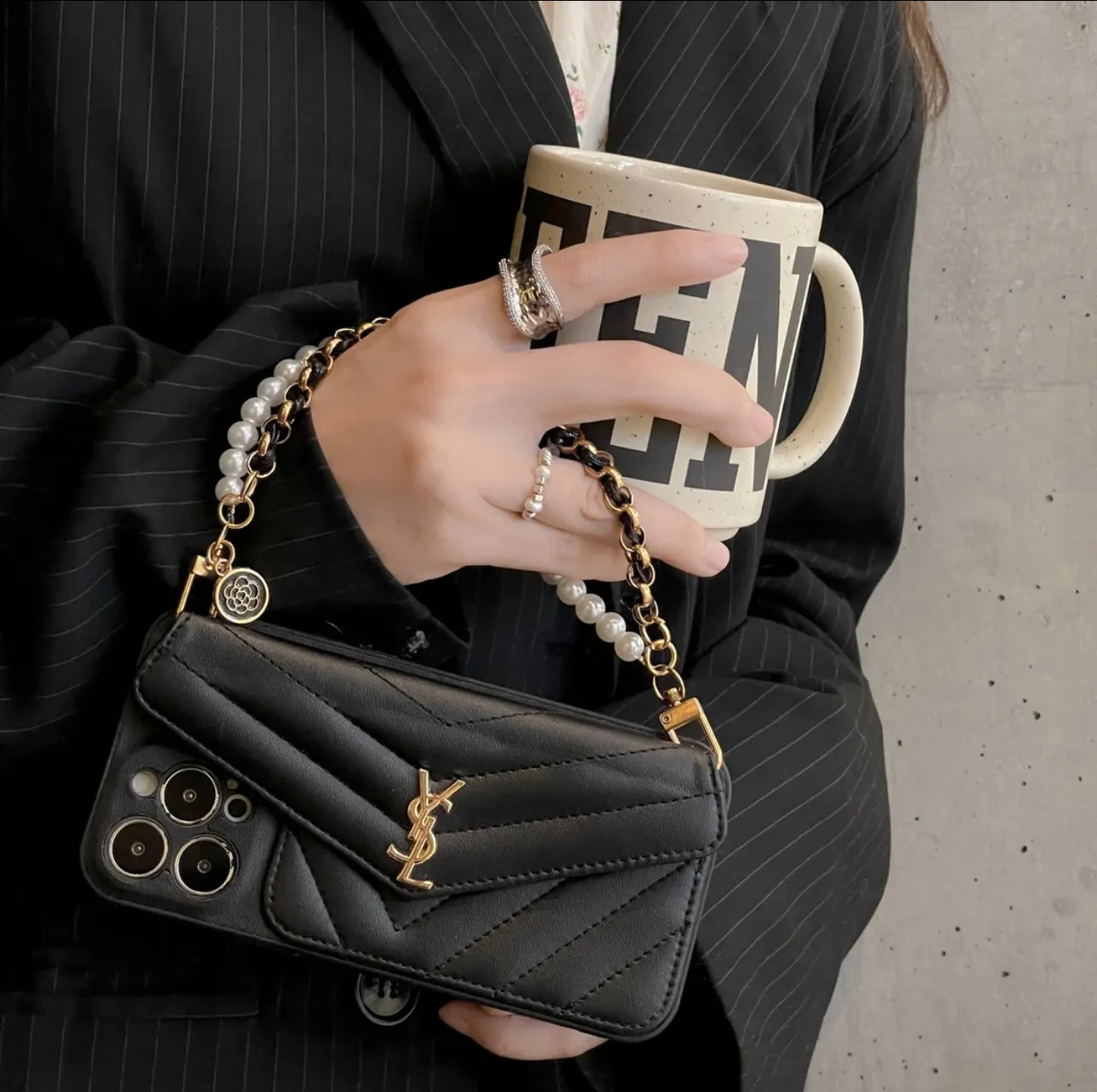 YSL Luxurious iPhone Case??With chain?? Protective Texture Finish