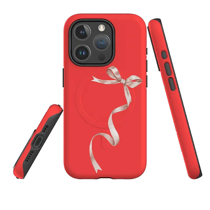 Protective Fit Smooth Outline iPhone MagSafe Tough Case -  Wiggly Ribbons Light Red