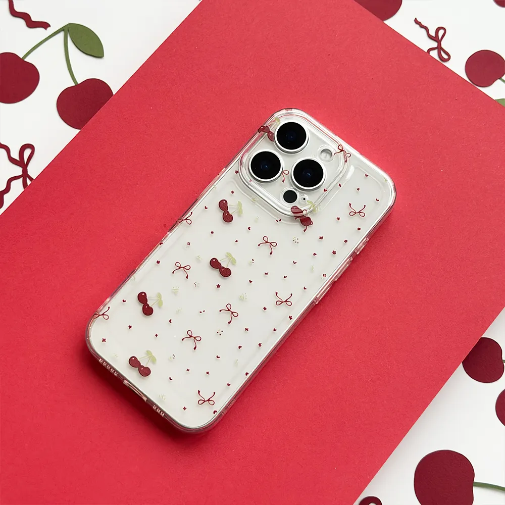 Clear Phone Case - Ditsy Bows & Cherries Modern Accent