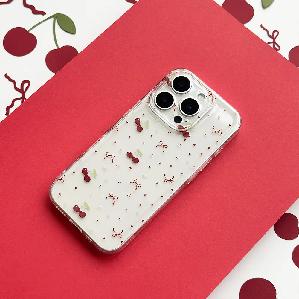 Clear Phone Case - Ditsy Bows & Cherries Handy Use Portable Fit