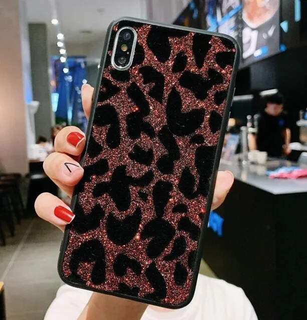 Youth Style Flexible Feel Red Glitter Leopard Phone Case For Samsung