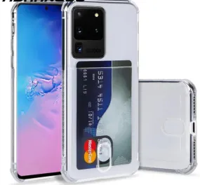 Clear Credit Card Holder Phone Case For Samsung Polished Finish Protective Build
