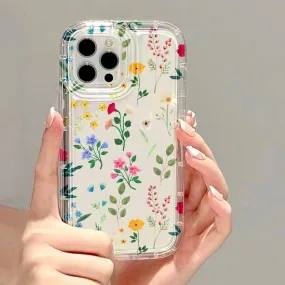 Clear Flowers Pattern Phone Case For iPhone Durable Edge Texture Portable Fit