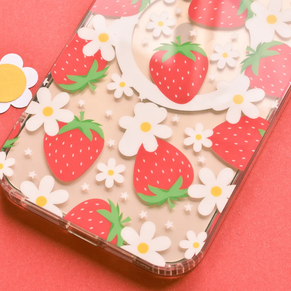 Matte Pattern Shock shield Clear MagSafe? Phone Case - Berry Cute Strawberry