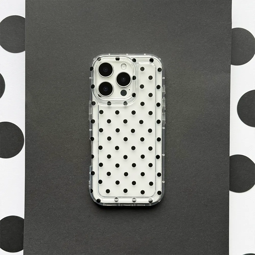 Durable Build Texture Hand Feel Clear Phone Case - Black Polka Dot