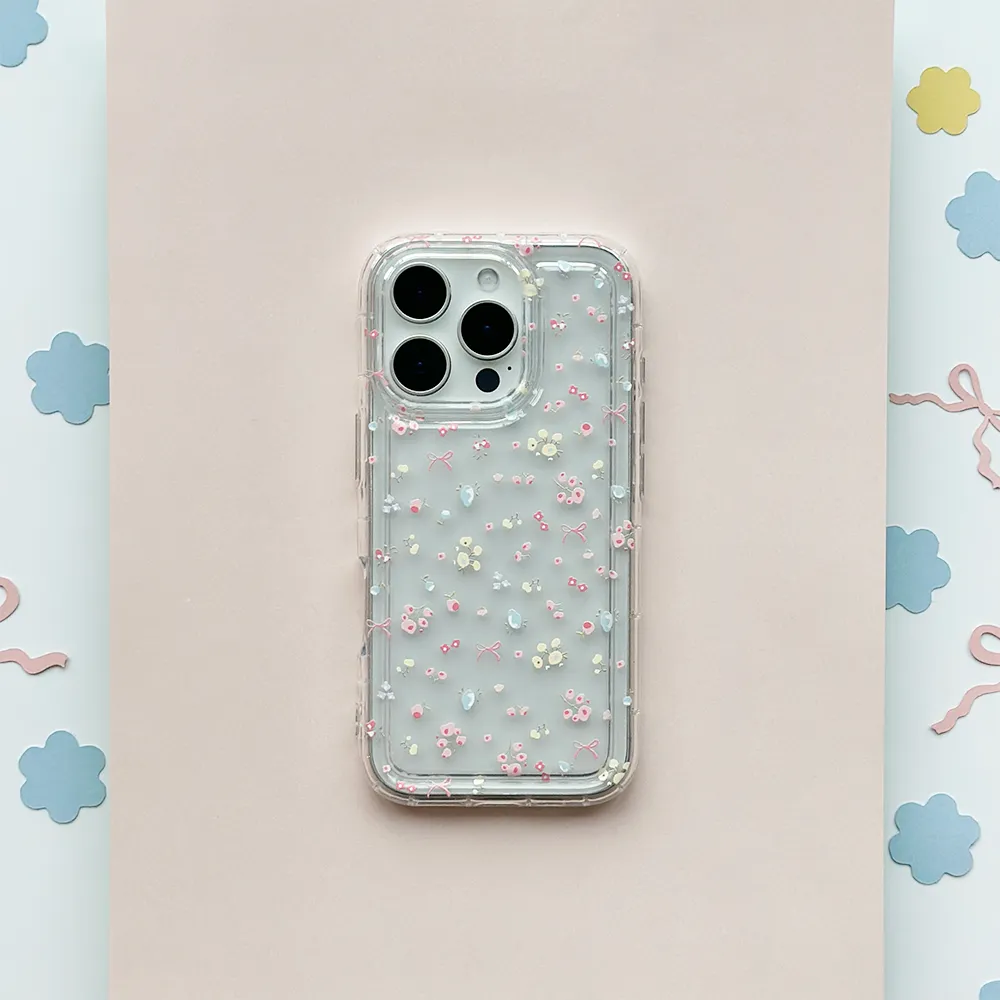 Protective Frame Design Soft Interior Clear Phone Case - Bows in Bloom