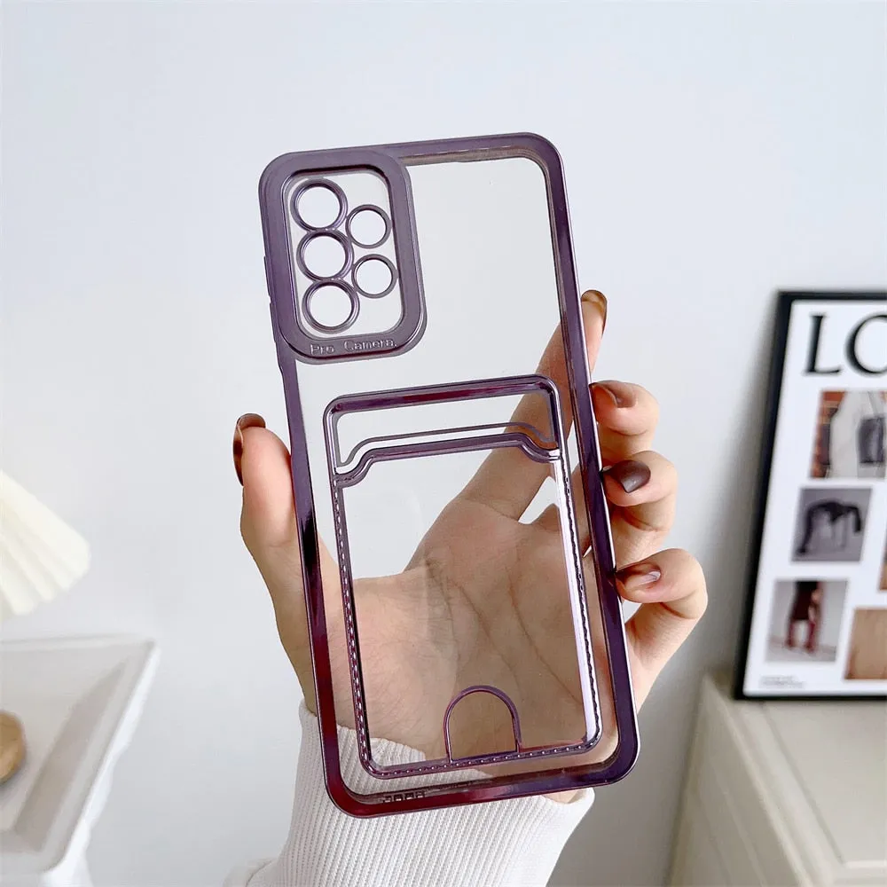 Clear Silicone Wallet Card Holder Case For Samsung Soft Touching