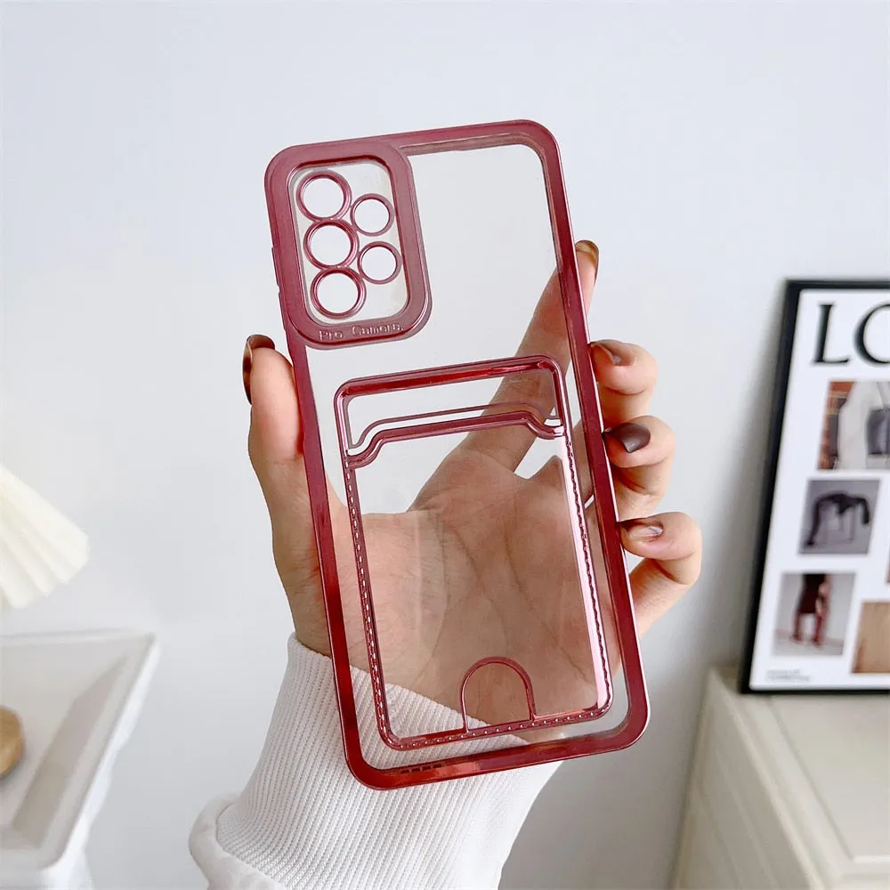 Clear Silicone Wallet Card Holder Case For Samsung Stylish grip 3D Effect