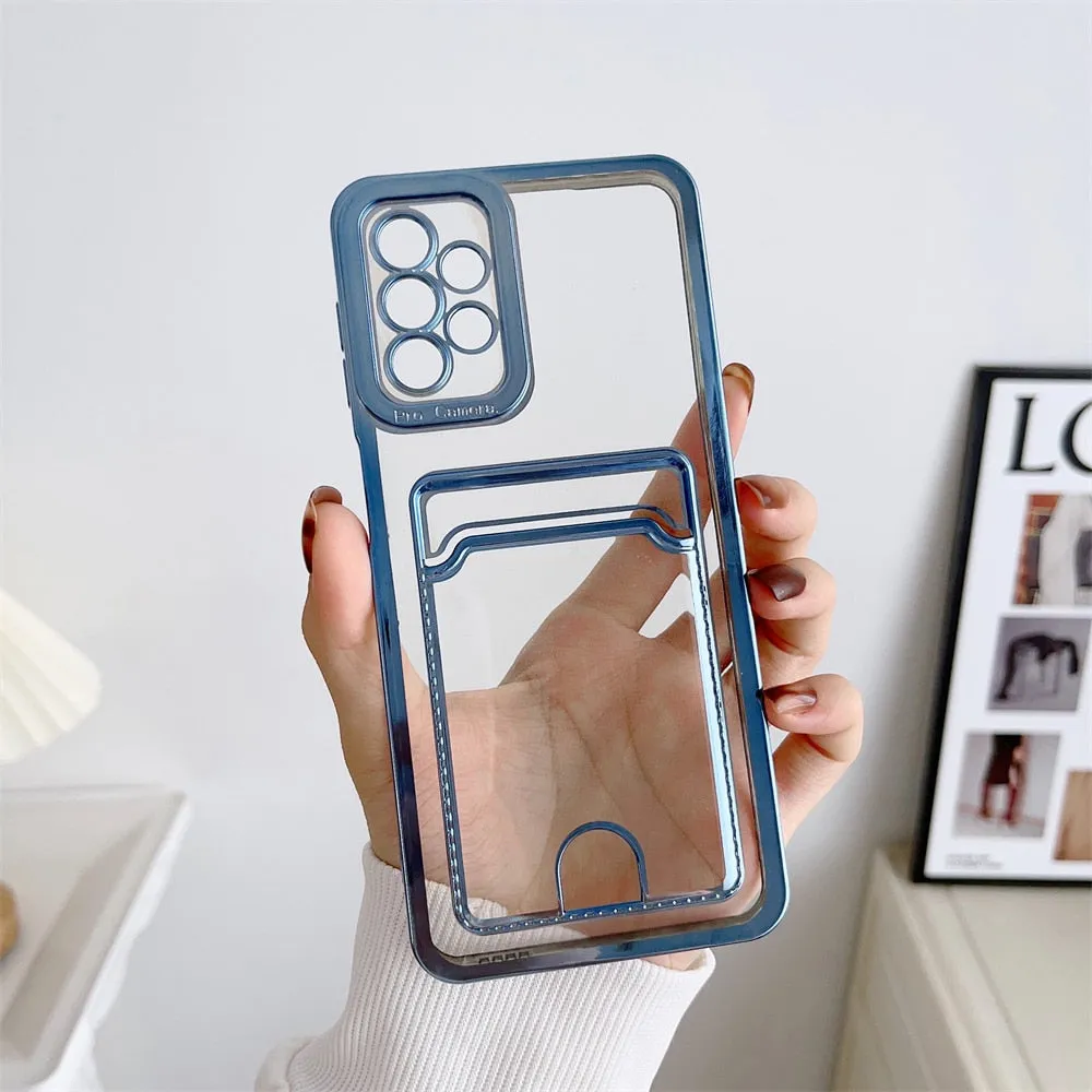 Clear Silicone Wallet Card Holder Case For Samsung Slim Design Hand Friendly