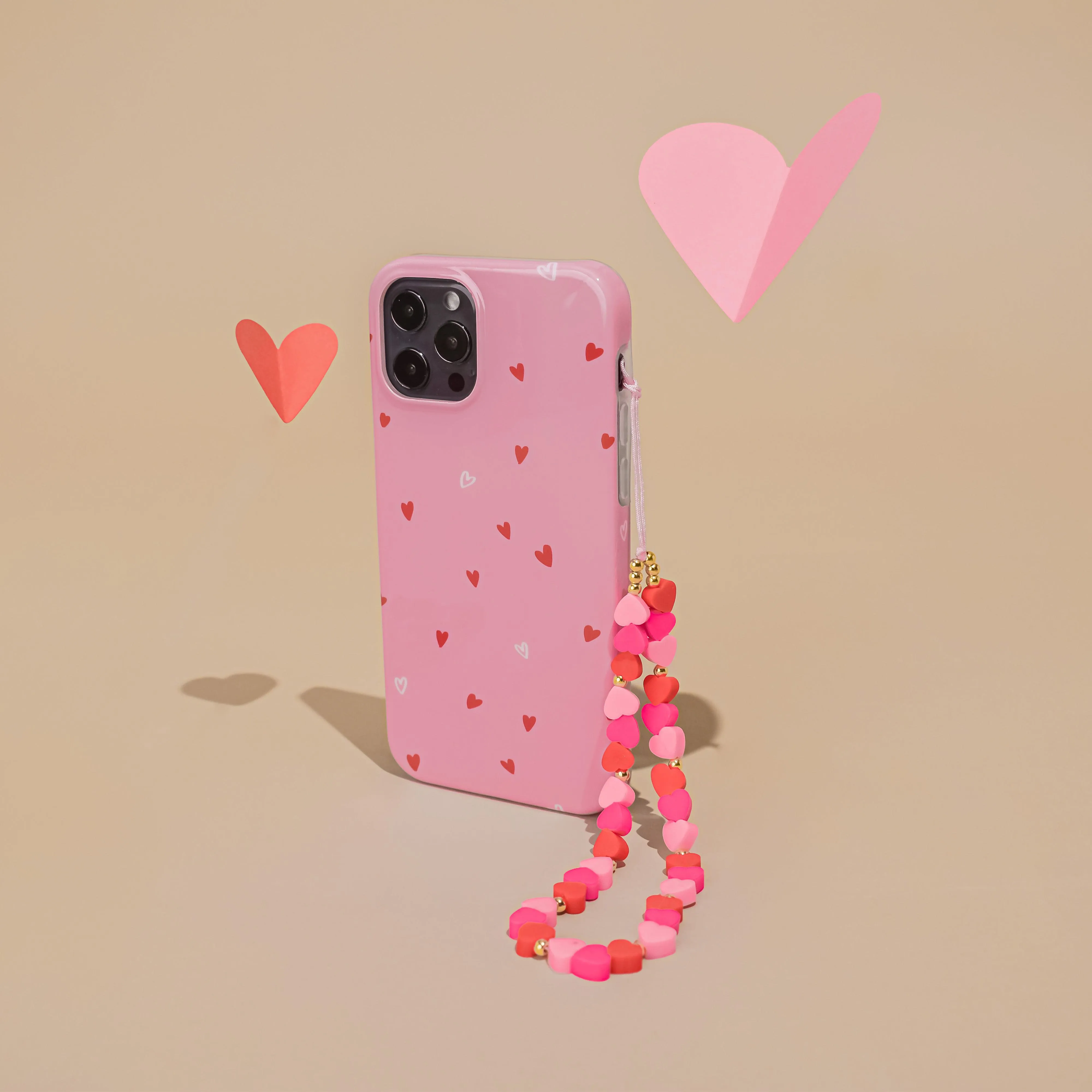 Durable Locking mechanism Beaded Phone Strap - Hearts
