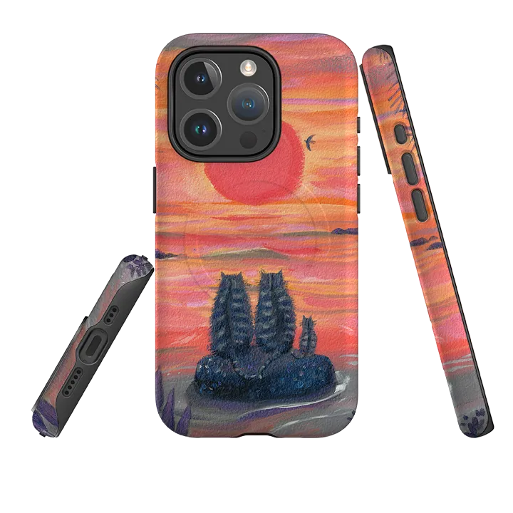 Tactile Buttons Slim Profile iPhone MagSafe Tough Case - Sunset Cats By Mary Stubberfield