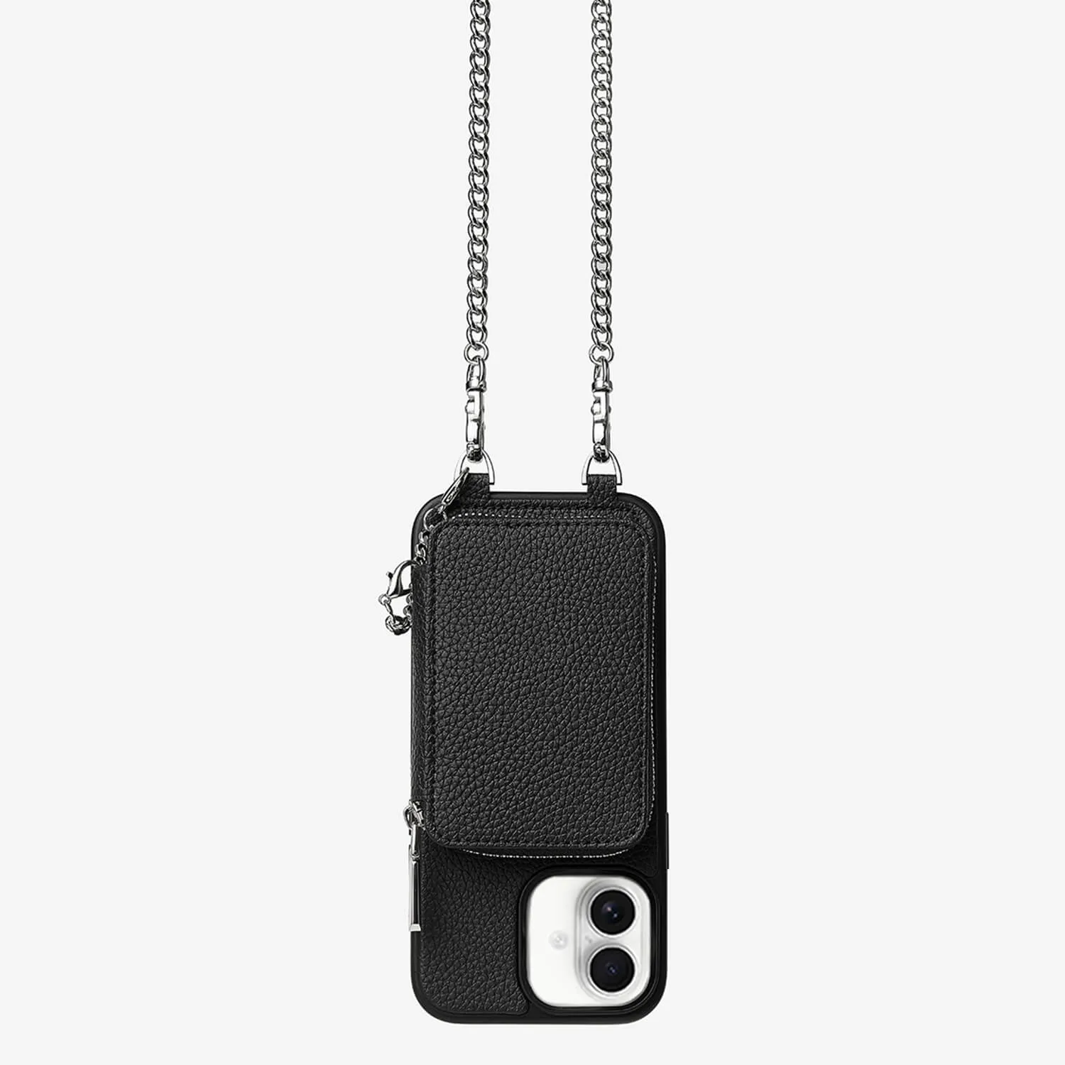 Matte Feel Texture Office Accessory Silver Luster Kit- Protective MagSafe Phone Case with Attachable Wallet & Crossbody Chain