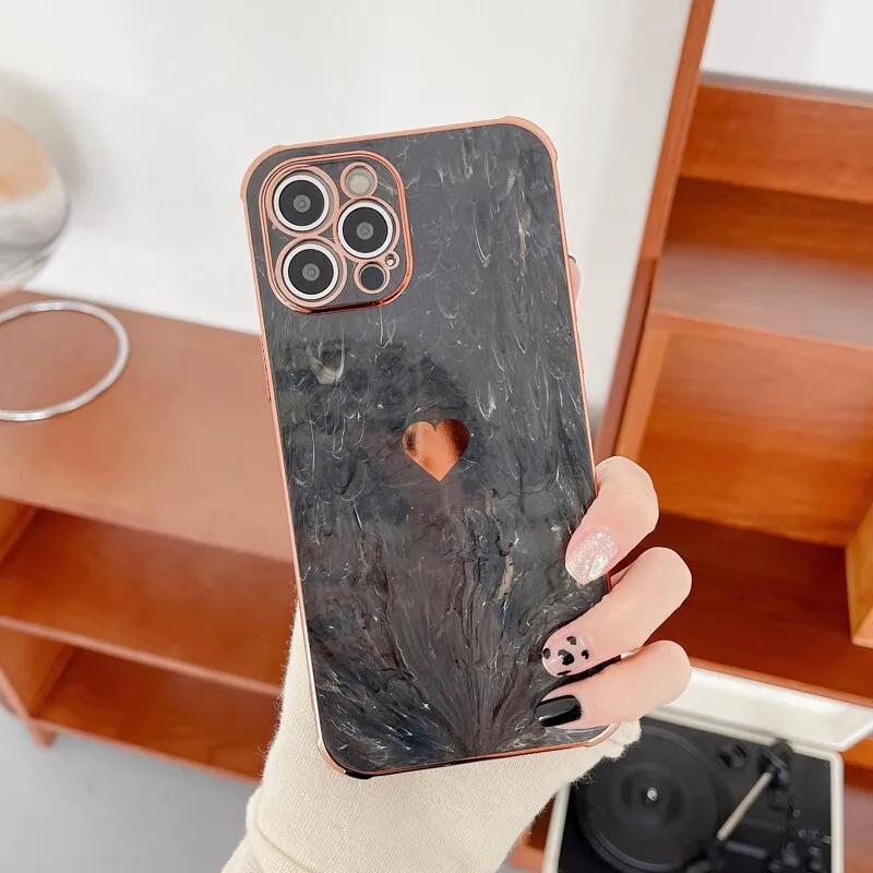 Marble Effect Love Heart  Case For iPhone Lightweight Build Quality