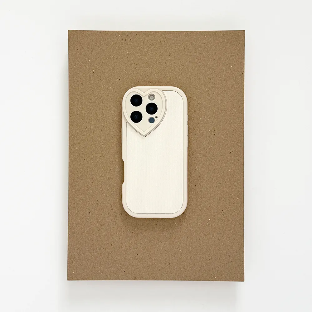 Cream Ribbed Heart Camera Phone Case Portable Grip