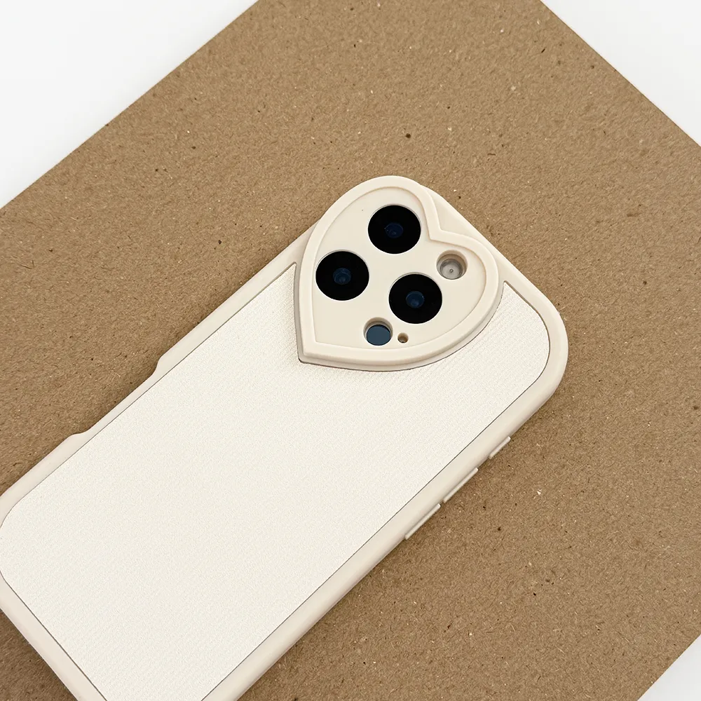 Cream Ribbed Heart Camera Phone Case Soft Edge Detail